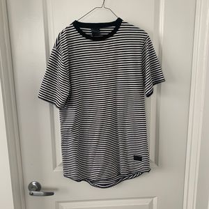 Ninth Hall Black and White Striped Shirt with drop tail
